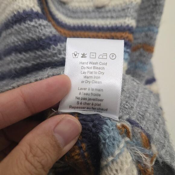 Heartloom Wool Mohair Pom Pom Knit Sweater Size XS Gray Striped Casual Boho Fall - Picture 9 of 9